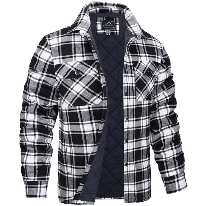 Veste homme flanelle à carreaux rouge et noir, chaude et élégante, idéale pour hiver et style décontracté.