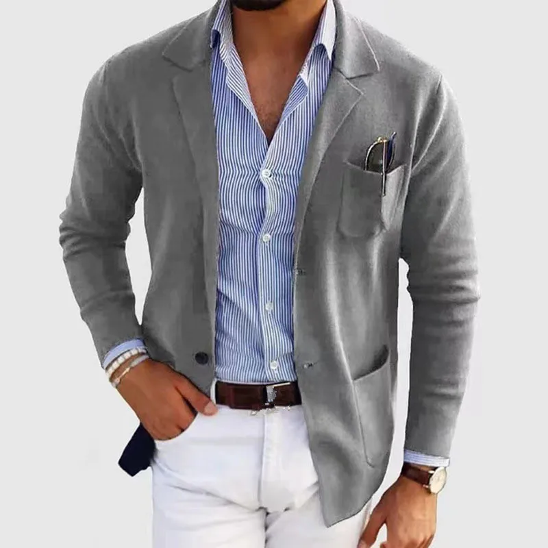 "Veste homme légère en tissu respirant beige, coupe élégante et minimaliste, idéale pour un style décontracté ou pro."