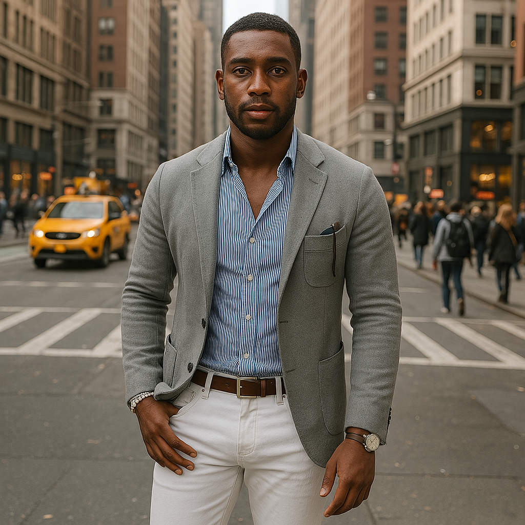 "Veste homme légère en tissu respirant beige, coupe élégante et minimaliste, idéale pour un style décontracté ou pro."