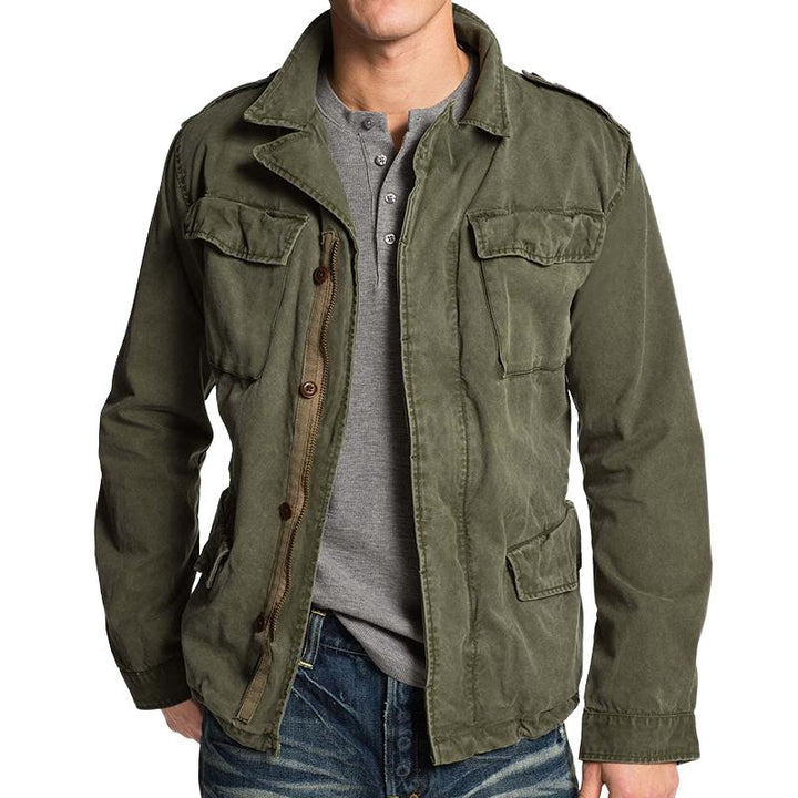 "Veste homme mi-saison élégante, coupe régulière, col tailleur, gris ou kaki, poches pratiques pour style professionnel"