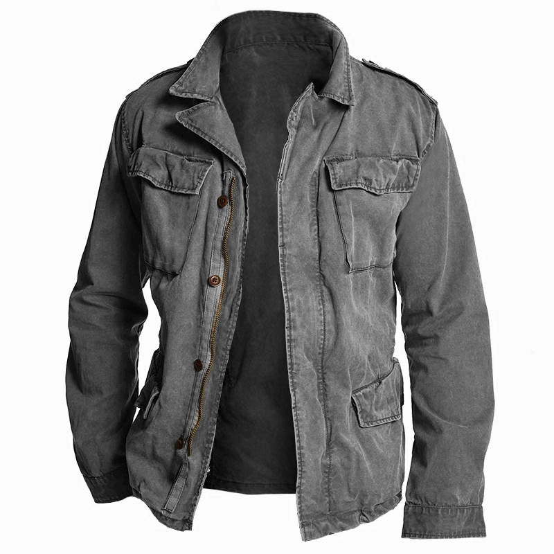 "Veste homme mi-saison élégante, coupe régulière, col tailleur, gris ou kaki, poches pratiques pour style professionnel"