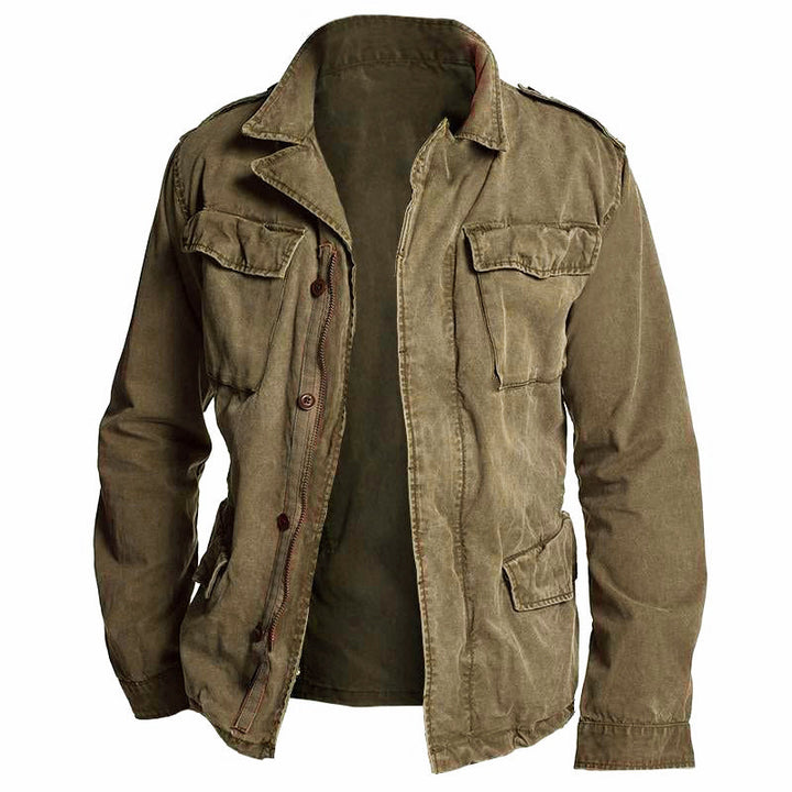 "Veste homme mi-saison élégante, coupe régulière, col tailleur, gris ou kaki, poches pratiques pour style professionnel"