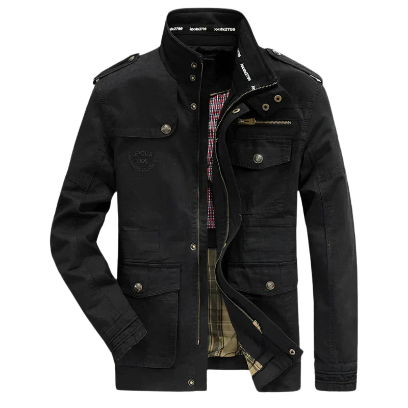 Veste homme multipoches beige, casual et fonctionnelle, avec fermeture zippée et poches, idéale pour mi-saison.