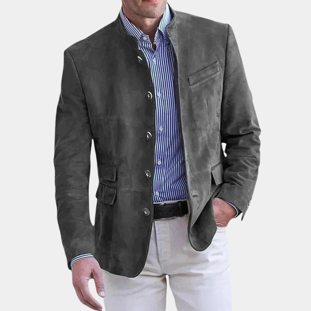 Veste italienne élégante pour homme, gris foncé, style classique, lignes épurées, chic et adaptable.