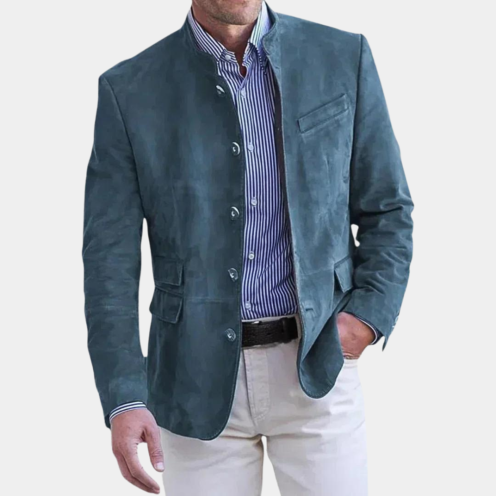 Veste italienne élégante pour homme, gris foncé, style classique, lignes épurées, chic et adaptable.