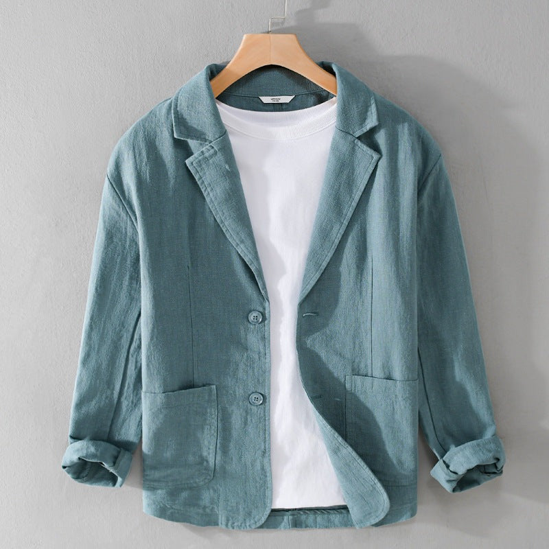 "Veste légère en lin pour homme, style décontracté et élégant, lin-coton doux, teinte exclusive, coupe ample et chic."