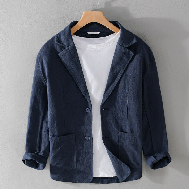 "Veste légère en lin pour homme, style décontracté et élégant, lin-coton doux, teinte exclusive, coupe ample et chic."
