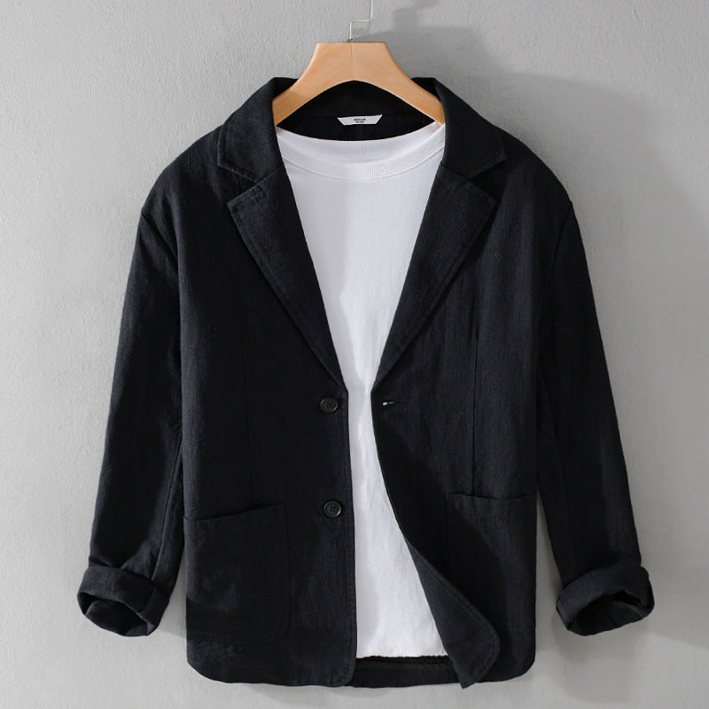 "Veste légère en lin pour homme, style décontracté et élégant, lin-coton doux, teinte exclusive, coupe ample et chic."