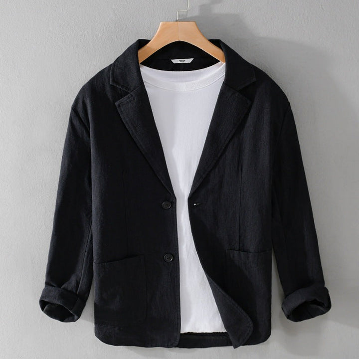 "Veste légère en lin pour homme, style décontracté et élégant, lin-coton doux, teinte exclusive, coupe ample et chic."