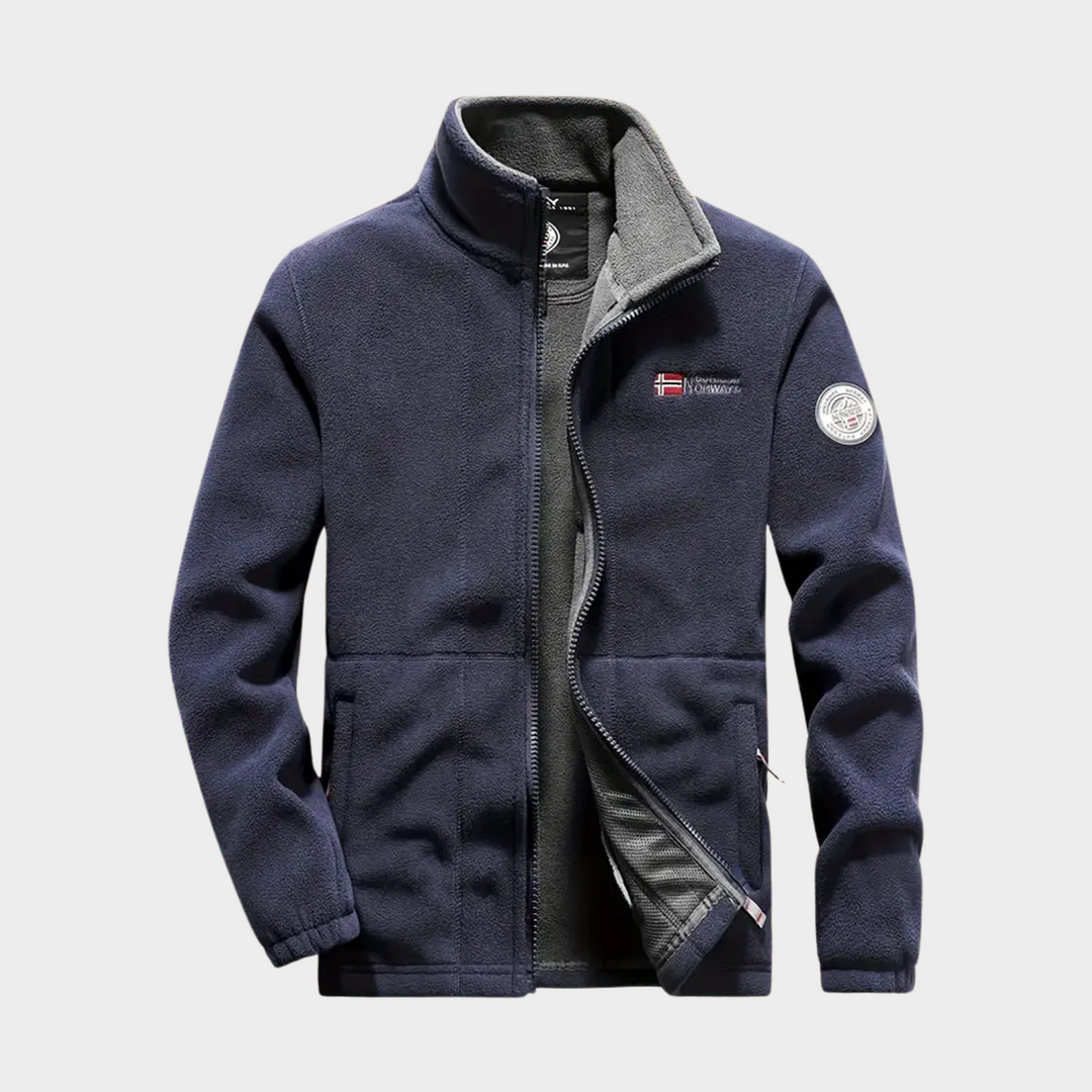 "Veste polaire Aspen homme, noire et bleue, multi-poches, chaude et confortable, idéale pour l'hiver, design élégant."
