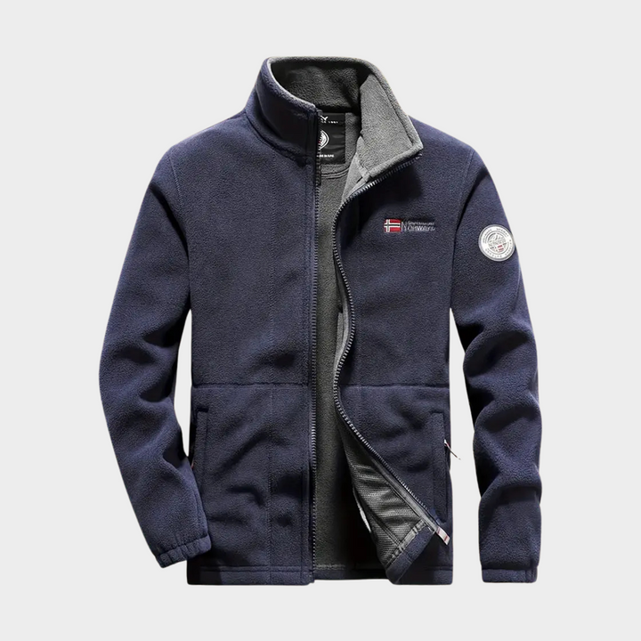 "Veste polaire Aspen homme, noire et bleue, multi-poches, chaude et confortable, idéale pour l'hiver, design élégant."