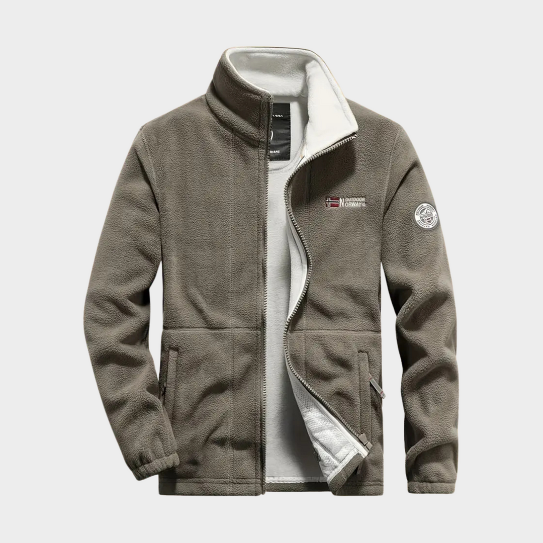 "Veste polaire Aspen homme, noire et bleue, multi-poches, chaude et confortable, idéale pour l'hiver, design élégant."