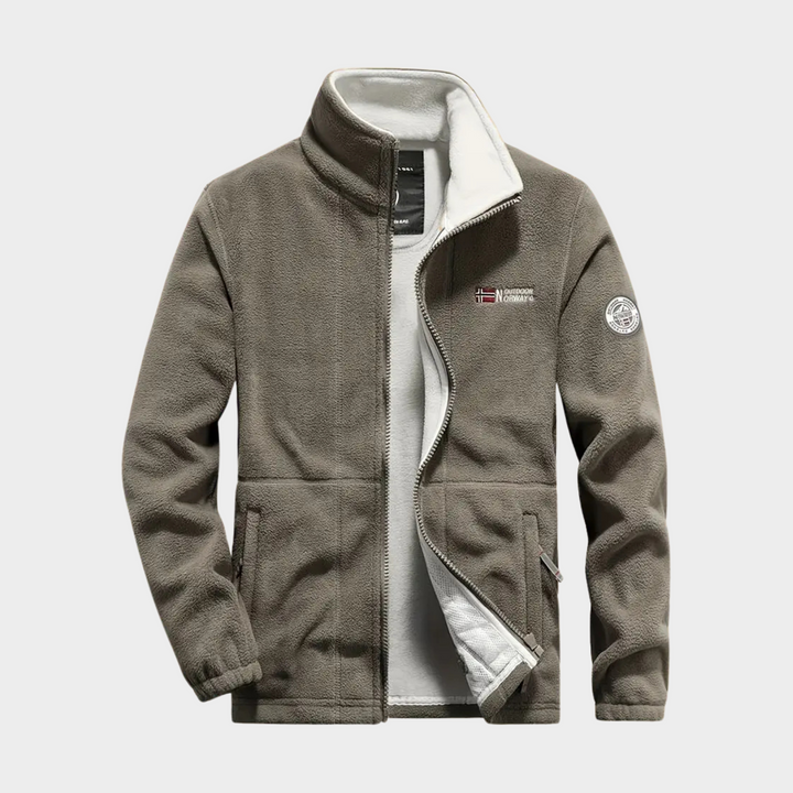 "Veste polaire Aspen homme, noire et bleue, multi-poches, chaude et confortable, idéale pour l'hiver, design élégant."