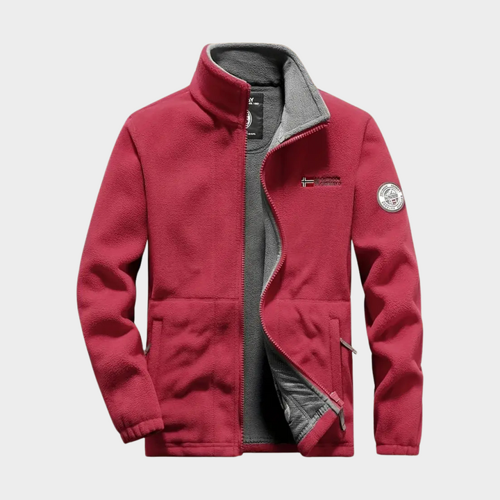 "Veste polaire Aspen homme, noire et bleue, multi-poches, chaude et confortable, idéale pour l'hiver, design élégant."