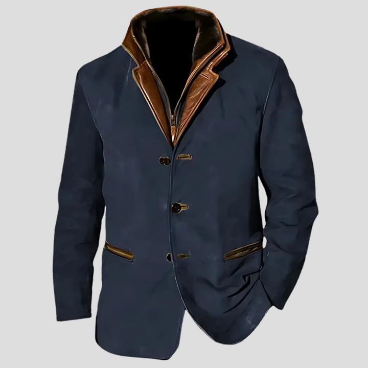 "Veste rétro homme à col contrasté, style raffiné en polyester, idéale pour printemps/automne, disponibles tailles S-5XL."