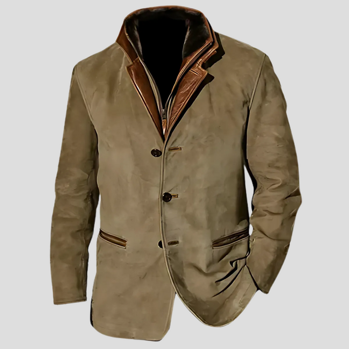 "Veste rétro homme à col contrasté, style raffiné en polyester, idéale pour printemps/automne, disponibles tailles S-5XL."