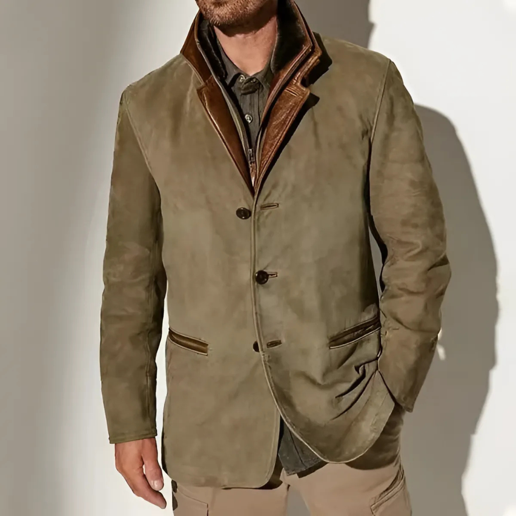 "Veste rétro homme à col contrasté, style raffiné en polyester, idéale pour printemps/automne, disponibles tailles S-5XL."