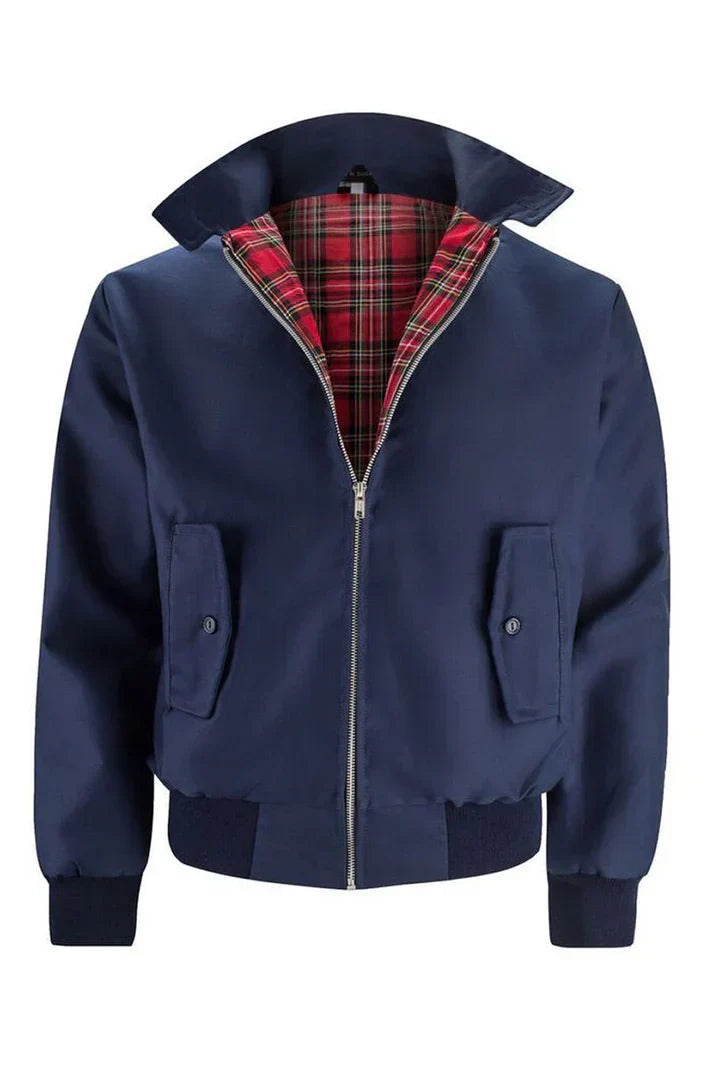 "Veste urbaine homme élégante, doublure à carreaux, col classique, coton mélangé, look moderne et raffiné"