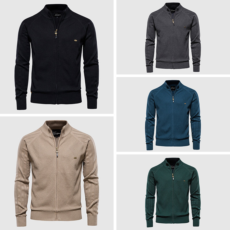 Veste zippée homme Hazel, élégante silhouette moderne, tissu léger, poches zippées, idéale pour ville ou plein air.