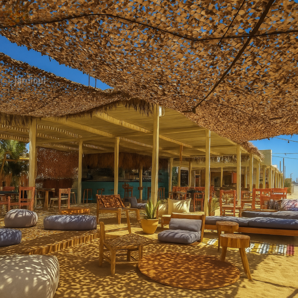 "Voile d'ombrage extérieure camouflage 3D, résistante aux UV, légère, facile à installer, pour pergola ou camping."