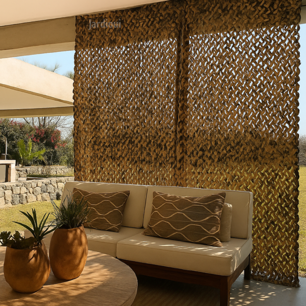 "Voile d'ombrage extérieure camouflage 3D, résistante aux UV, légère, facile à installer, pour pergola ou camping."